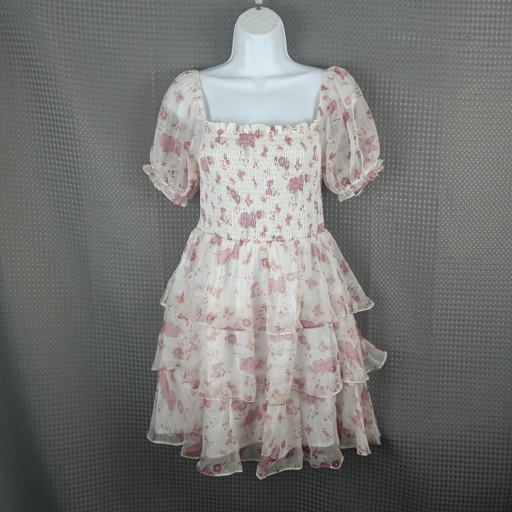 Jacquie The Label Floral Smocked Dress S Tiered Ruffle Cottagecore Fairy
